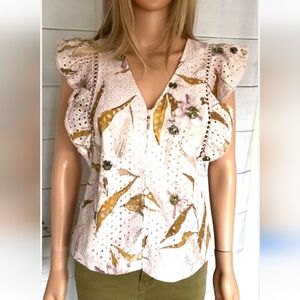 Ted Baker Adaale Cabana Ruffled Button Front Top Size 2